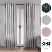 Geometric Eyelet Blackout Curtains Ready Made Pair of Ring Top Thermal Panels