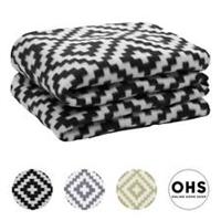 Geo Tile Throw Over Bed Blanket Travel Garden Chair Soft Fleece Warm Bedspread