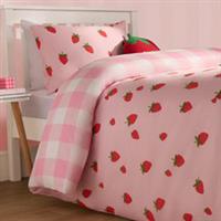 Strawberry Duvet Cover Quilt Set Pillowcase Bed Reversible Check Gingham Bedding