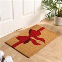 OHS Bow Print Coir Mat Christmas Non Slip Indoor Outdoor Welcome Doormat Rug
