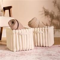 OHS Ribbed Fleece Storage Box 2 Pack Cube Organiser Faux Fur Basket Home Decor