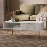 OHS Ribbed Coffee Table with Drawer Engineered Wood Shelf Storage Home Decor
