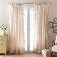 OHS Gingham Frill Voile Net Curtains 2 Window Panels Sheer Rod Slot Top Pair Set