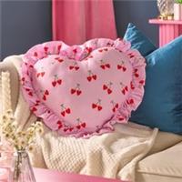 OHS Heart Scatter Cushion Cherry Print Frill Microfibre Decorative Throw Pillow