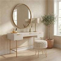 OHS Ribbed Dressing Table Engineered Wood Makeup Vanity Desk with 3 Drawers