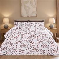 OHS Ribbon Bow Coverless Duvet Set 10.5 Tog Bedding with Pillowcase All Seasons