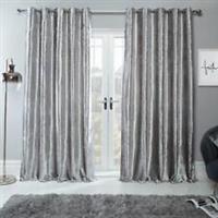 Sienna Crushed Velvet Pair of Fully Lined Ring Top Eyelet Curtains Silver Grey