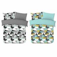 Dreamscene Geometric Shapes Duvet Cover with Pillowcase Black Grey Blue Yellow