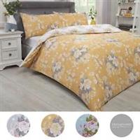 Dreamscene English Rose Duvet Cover with Pillow Case Bedding Set, Grey Duck Egg