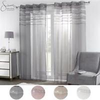 Sienna Pair of 2 Diamante Glitzy Voile Net Curtains Eyelet Ring Top Blush Grey