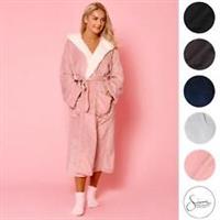 Sienna Ladies Mens Long Hooded Dressing Gown Soft Flannel Fleece Sherpa Bathrobe - One Size Fits All - Adults Men Women Regular