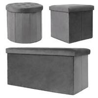 Folding Ottoman Storage Box Footstool Tub Bin Space Saving Velvet Seat Pouffe