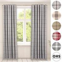 Check Eyelet Curtains Pair Thermal Ring Top Textured Woven Ready Made Home Decor