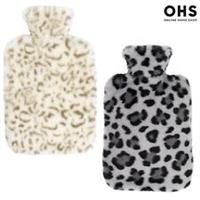 Hot Water Bottle with Cover Faux Fur Warmer Soft Fleece Leopard Fluffy Rubber 2L