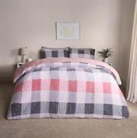 Gingham Teddy Duvet Cover Pillowcase Quilt Soft Warm Check Fleece Bedding Set