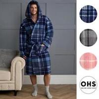 Teddy Dressing Gown Tartan Check Plush Soft Womens Hooded Cosy Loungewear Robe - One Size Regular