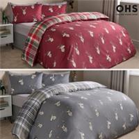 OHS Stag Bedding Set Reversible Xmas Check Quilt Duvet Cover with Pillowcase