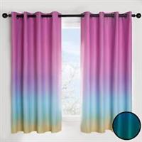 Ombre Eyelet Blackout Kids Curtains Pair of Ring Top Rainbow Ready Made Panels