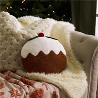 OHS Christmas Pudding Cushion Festive Decorative Novelty Scatter Pillow, Brown