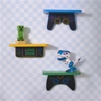 OHS Kids Gaming Shelves Set of 3 Novelty Wall Mounted Floating Storage Units
