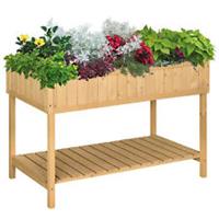 Outsunny Wooden Herb Planter Stand 8 Cubes Bottom Shelf Raised Bed Natural
