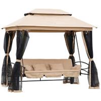 Outsunny 3 Seater Swing Chair Hammock Gazebo Patio Bench Outdoor Beige