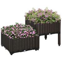 Outsunny 2-piece Elevated Flower Bed Vegetable Herb Planter Plastic, Brown