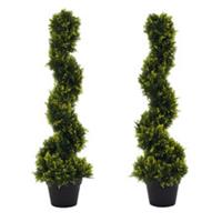 Outsunny Set Of 2 90cm/3FT Artificial Spiral Topiary Trees w/ Pot Fake Plant