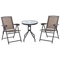 Outsunny Patio Bistro Set Folding Chairs Garden Coffee Table for Balcony Brown