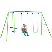 Outsunny Metal Swings Set w/ Glider, Adjustable Height, Green