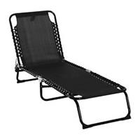 Outsunny Folding Beach Chair Chaise Lounge 4 Adjustable Positions, Black