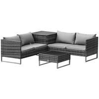 Outsunny 4Pcs Patio Rattan Sofa Garden Furniture Set with Table Cushions Grey