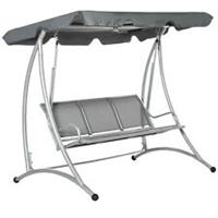 Outsunny 3 Seat Metal Fabric Backyard Balcony Patio Swing Chair w/ Canopy Grey