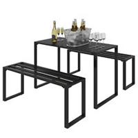 Outsunny 3 Pieces Outdoor Dining Set Metal Picnic Table Bench Patio Garden