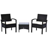 Outsunny 3PC Garden Rattan Bistro Set with Glass Top Table, Black