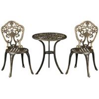 Outsunny 3 PCs Cast Aluminium Bistro Set w/ Parasol Hole for Balcony, Brown
