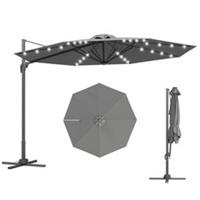 Outsunny 3(m) Cantilever Parasol Patio Umbrella w/ Crank Solar Lights Dark Grey