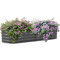 Outsunny Galvanised Raised Garden Bed Planter Box with Safety Edging, Dark Grey