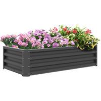 Outsunny Raised Garden Bed Metal Patio Backyard Flower Planter Light Grey