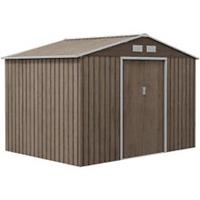 Outsunny 9 x 6FT Galvanised Garden Storage Shed with Sliding Door, Brown