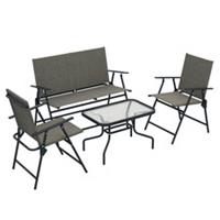 Outsunny Patio Furniture Set, Garden Set w/ Table, Foldable Chairs, a Loveseat