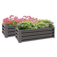 Outsunny Set of 2 Raised Garden Bed Galvanised Planter Box, Grey