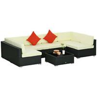 Outsunny 7PC Rattan Garden Furniture Set Coffee Table Buckle Structure, Black