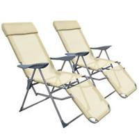 Outsunny Reclining Garden Chairs Set of 2 w/ 5-level Adjustable Backrest, Beige