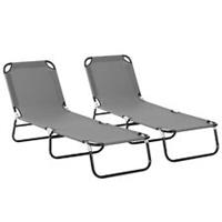Outsunny Foldable Sun Lounger Set, Portable Sun Bed with Mesh Fabric, Grey