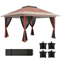Outsunny 3.6 x 3.6m Pop Up Gazebo with Netting and Wheeled Bag, Brown