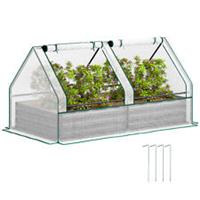 Outsunny Raised Garden Bed Planter Box with Greenhouse, White and Dark Grey