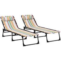 Outsunny 2 Pcs Folding Beach Chair Chaise Lounge 4 Adjustable Positions, Multi