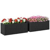 Outsunny Set of 2 Hanging Flower Boxes, 50 cm Long, Rattan Look, Black