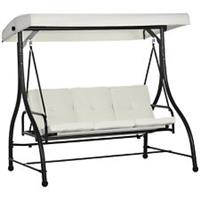 Outsunny 3 Seater Canopy Swing Chair Porch Hammock Bed Rocking Bench Cream White